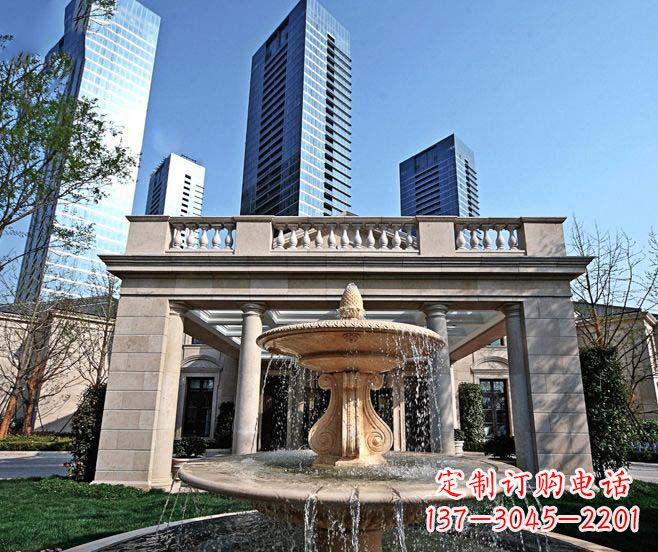 衢州别墅景观晚霞红喷泉石雕 (2)