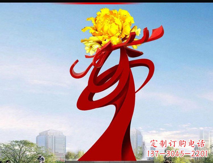 衢州不锈钢城市大型牡丹花雕塑