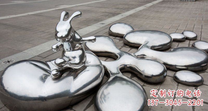 衢州不锈钢抽象兔子和水滴广场雕塑