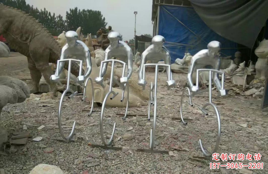 衢州不锈钢广场抽象骑自行车人物雕塑