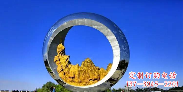 衢州城市不锈钢月亮和山水风景雕塑