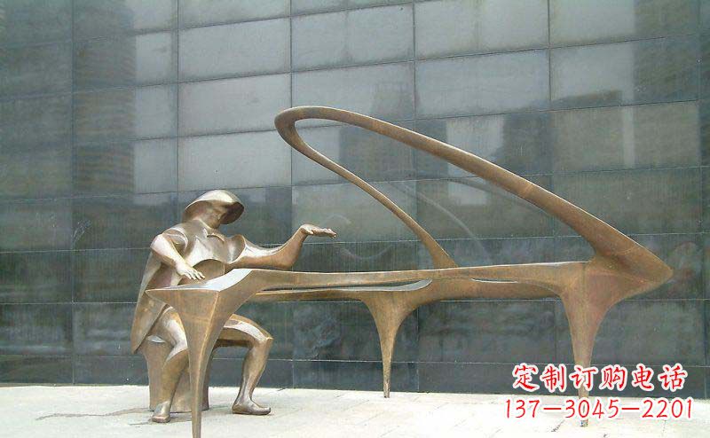 衢州抽象人物弹钢琴街边景观铜雕