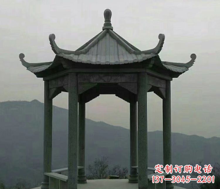 衢州考究工艺,奢华大理石六角凉亭雕塑
