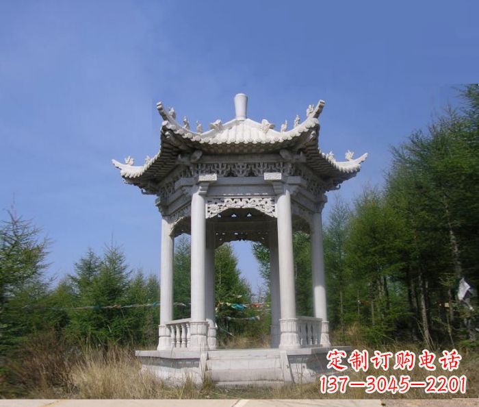 衢州精美大理石六角石凉亭雕塑