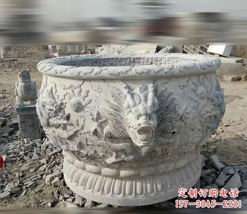 衢州大理石龙浮雕水缸精美精致,让您的家居生活更加有意义
