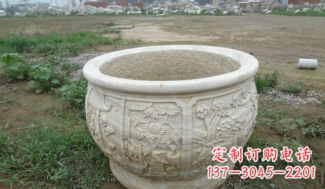 衢州大理石鸳鸯花盆雕塑
