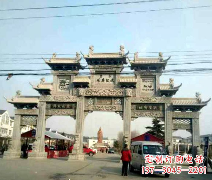 衢州大型五门石雕牌坊 (3)