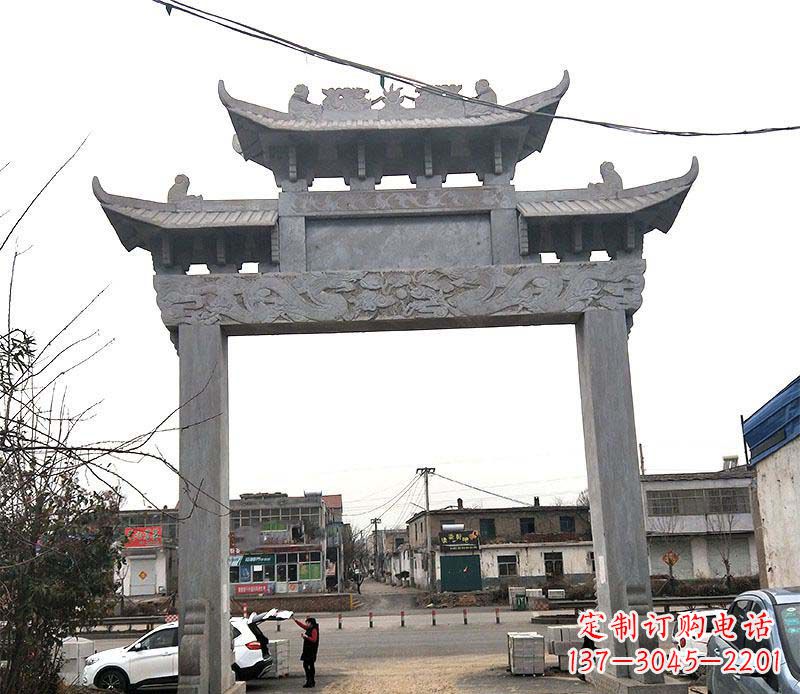 衢州单门大理石牌坊石雕_1