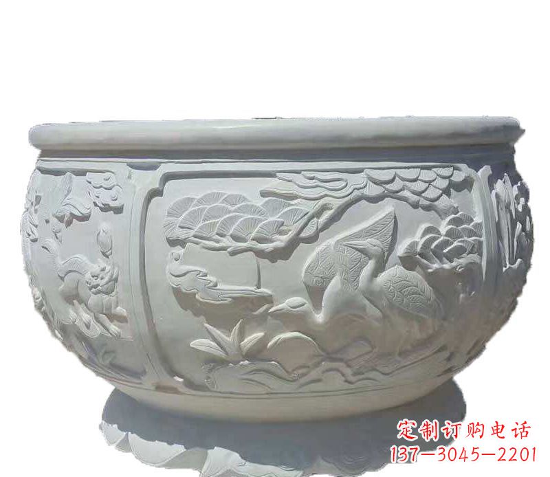 衢州仿古鱼缸石雕花盆摆件