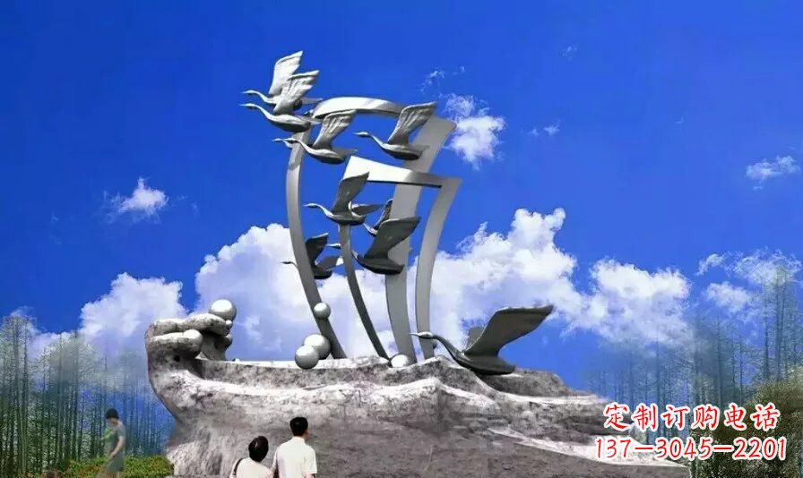 衢州艺术家手工制作的不锈钢飞翔天鹅雕塑