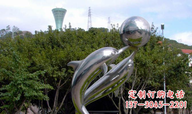 衢州高贵静谧的不锈钢海豚顶球雕塑