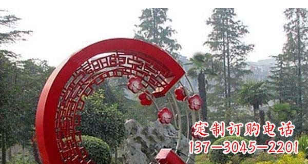衢州灵动奔放的不锈钢和梅花圆环雕塑
