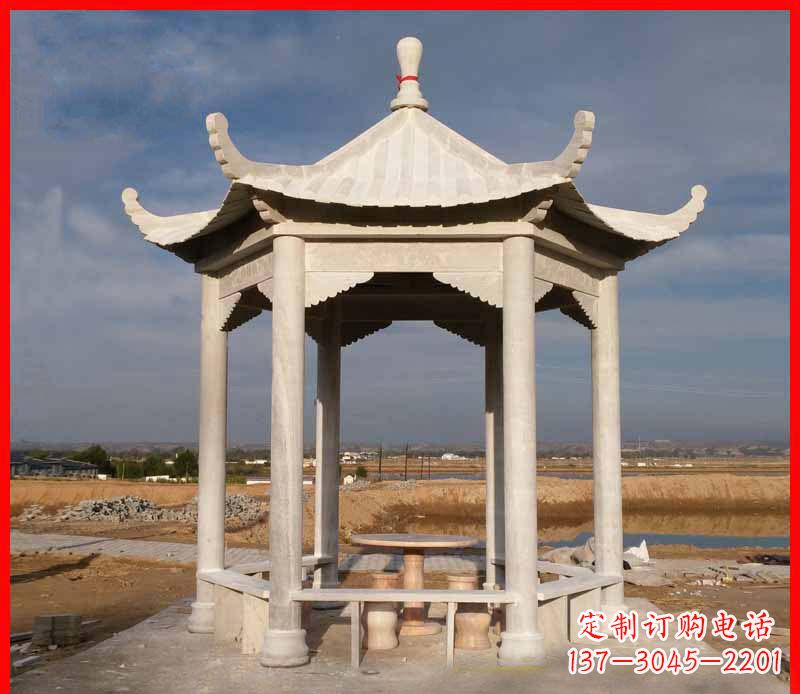 衢州公园大理石六角石雕凉亭 (2)