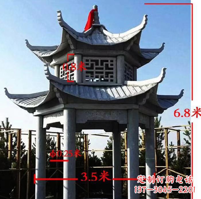 衢州杰出的大理石六角石双层凉亭雕塑