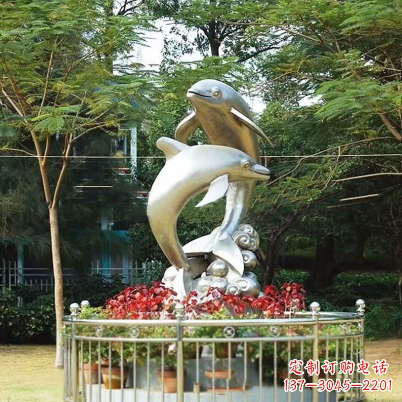 衢州公园动物海豚不锈钢景观雕塑