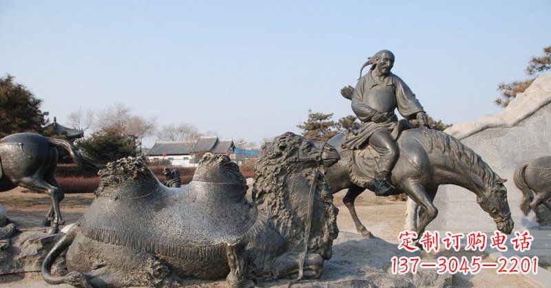 衢州公园骑马的古代少数民族人物小品铜雕