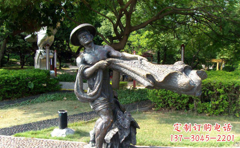 衢州公园渔民撒网景观铜雕