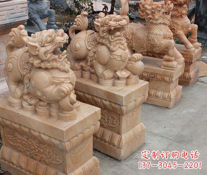 衢州中领雕塑-古代神兽晚霞红貔貅石雕