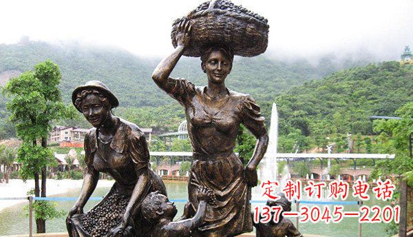 衢州广场摘葡萄人物丰收铜雕