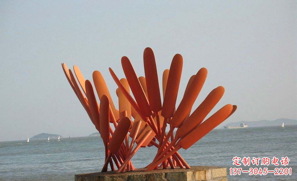 衢州卓越海边,不锈钢抽象船桨雕塑