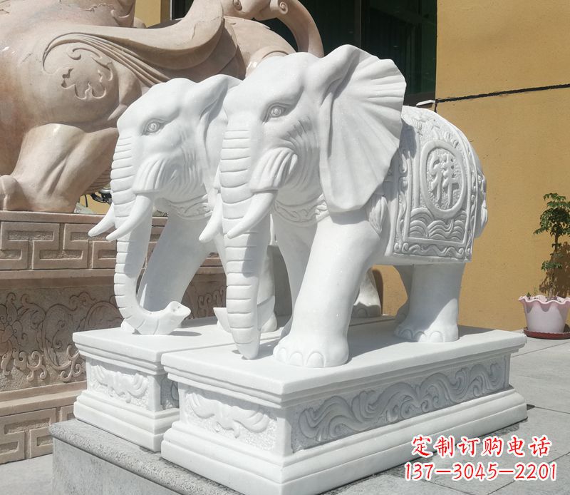 衢州汉白玉吉祥如意门口招财大象石雕
