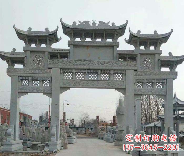 衢州三门牌坊石雕,精美汉风石雕装饰景区