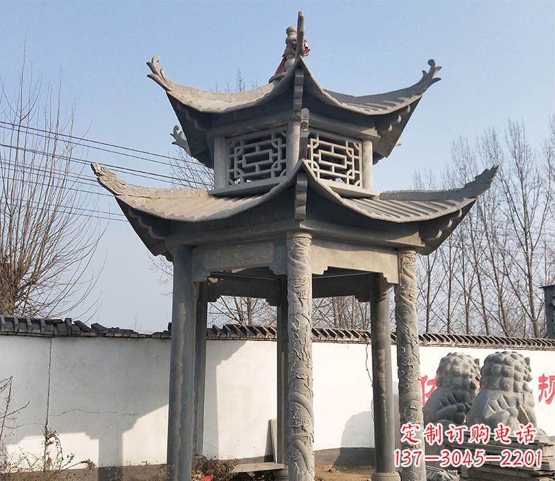 衢州双层户外凉亭石雕 (2)
