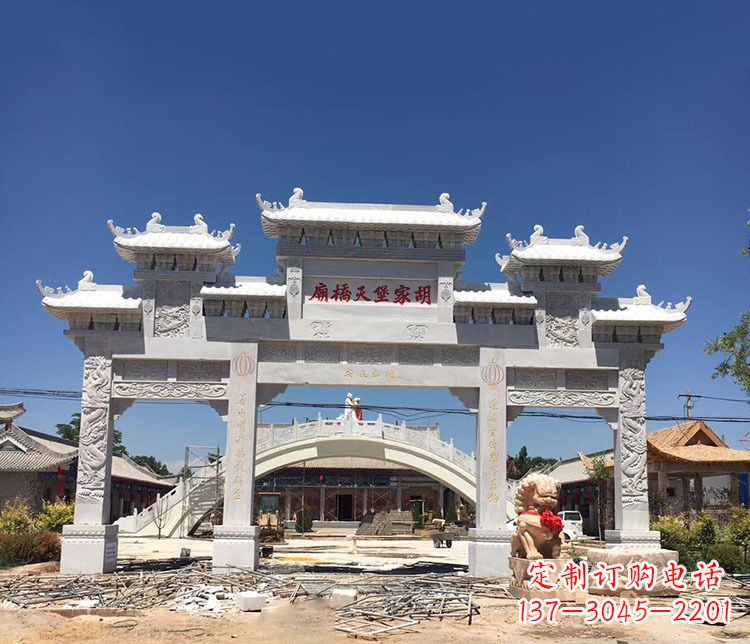 衢州寺庙三门五楼石牌坊石雕_1