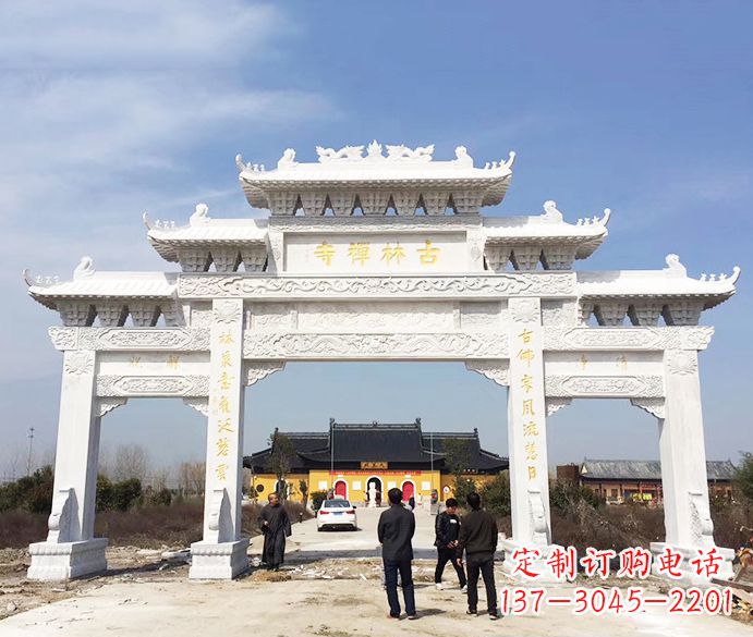 衢州寺庙三门五楼石牌坊石雕_2