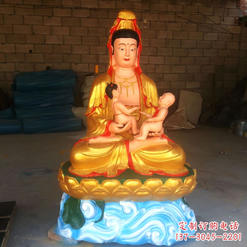 衢州送子观音彩绘漆金雕塑