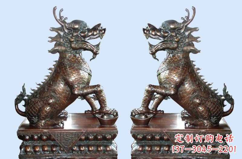 衢州铜雕踩元宝招财麒麟