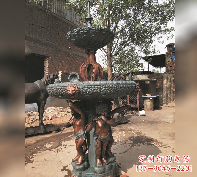 衢州铜雕双层西方儿童喷泉