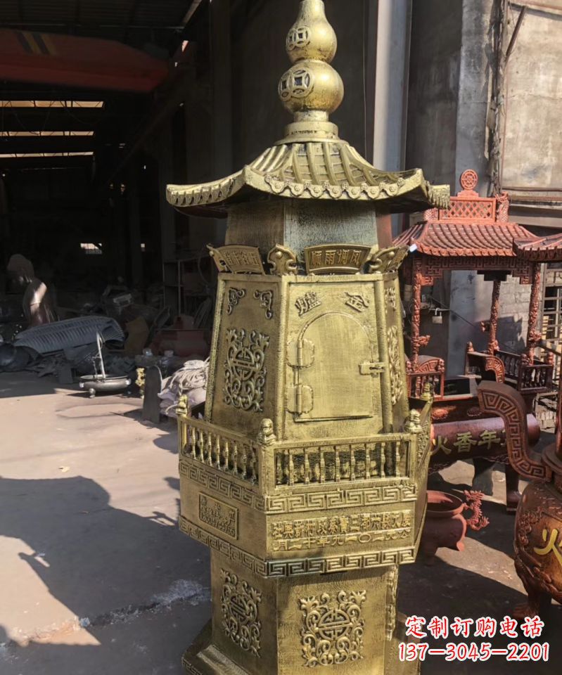 衢州铜雕香炉塔寺庙摆件