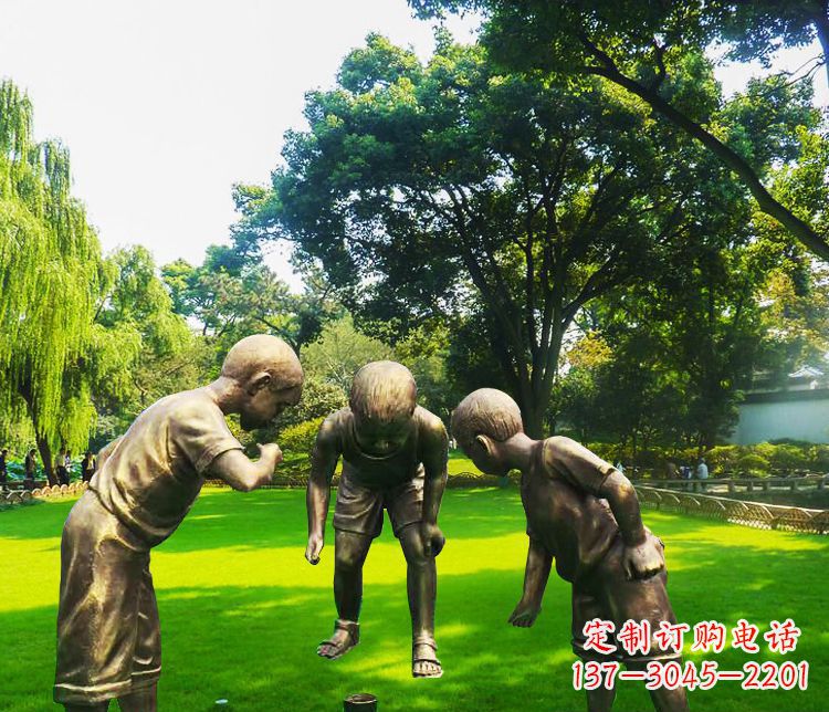 衢州铜雕园林玩陀螺儿童雕塑
