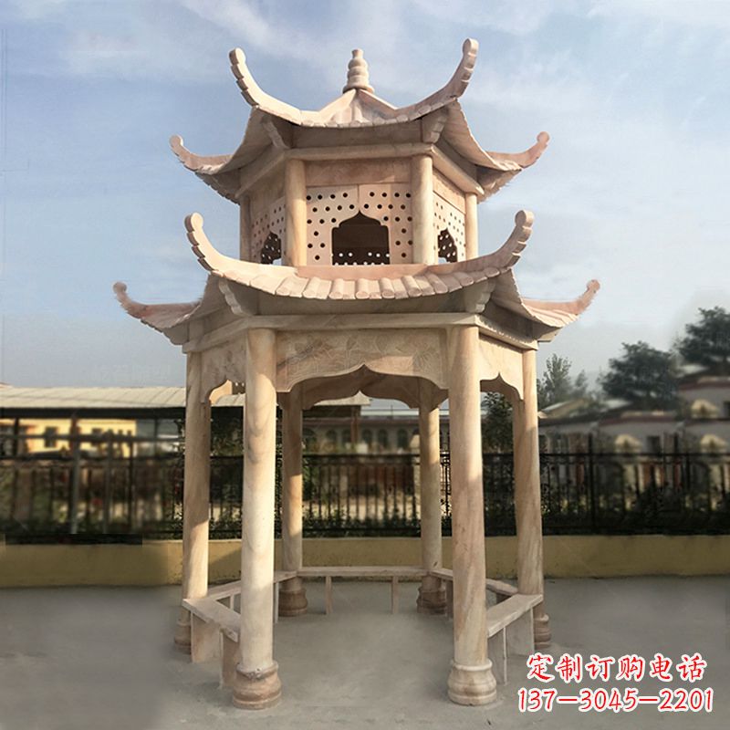 衢州晚霞红大理石凉亭雕塑