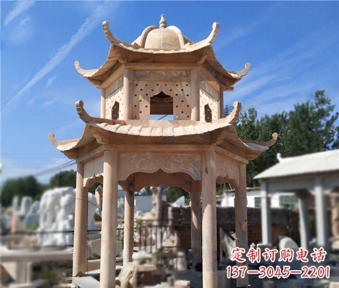 衢州晚霞红公园双层六角凉亭石雕