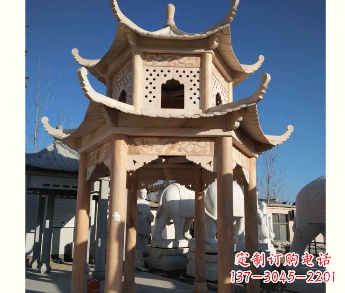 衢州晚霞红公园双层六角凉亭石雕 (2)