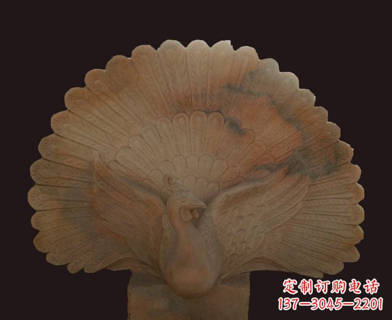 衢州晚霞红开屏孔雀石雕
