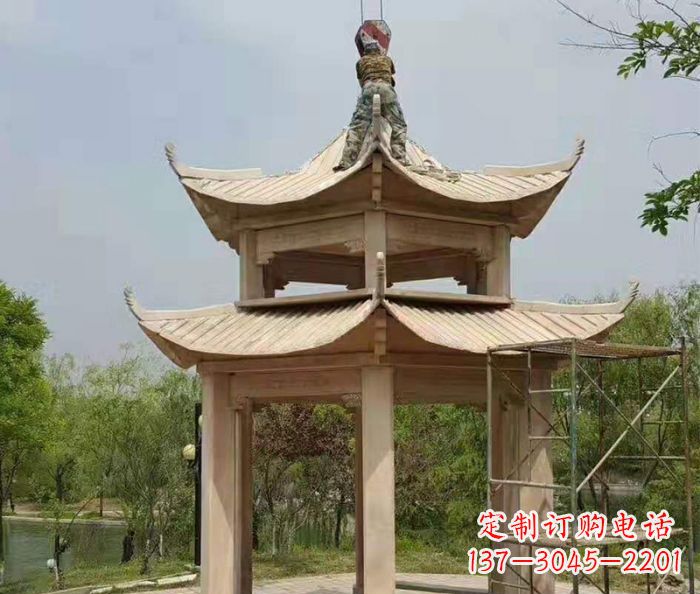 衢州晚霞红双层凉亭石雕 (2)