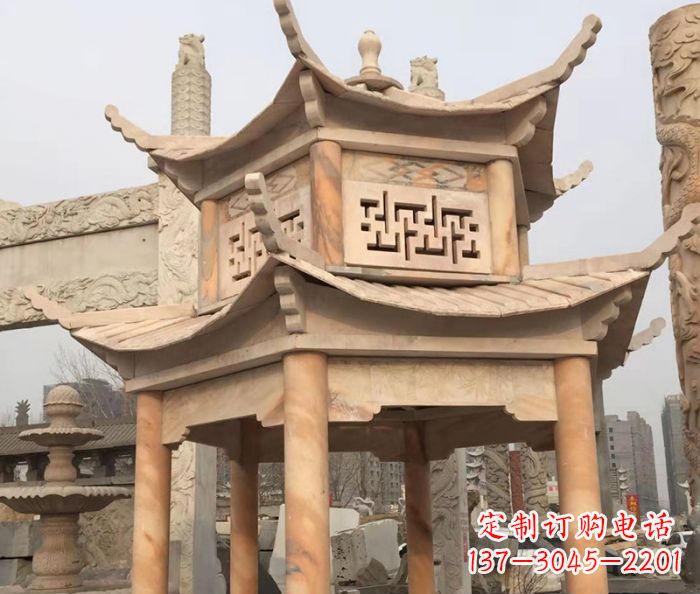 衢州晚霞红双层石雕凉亭