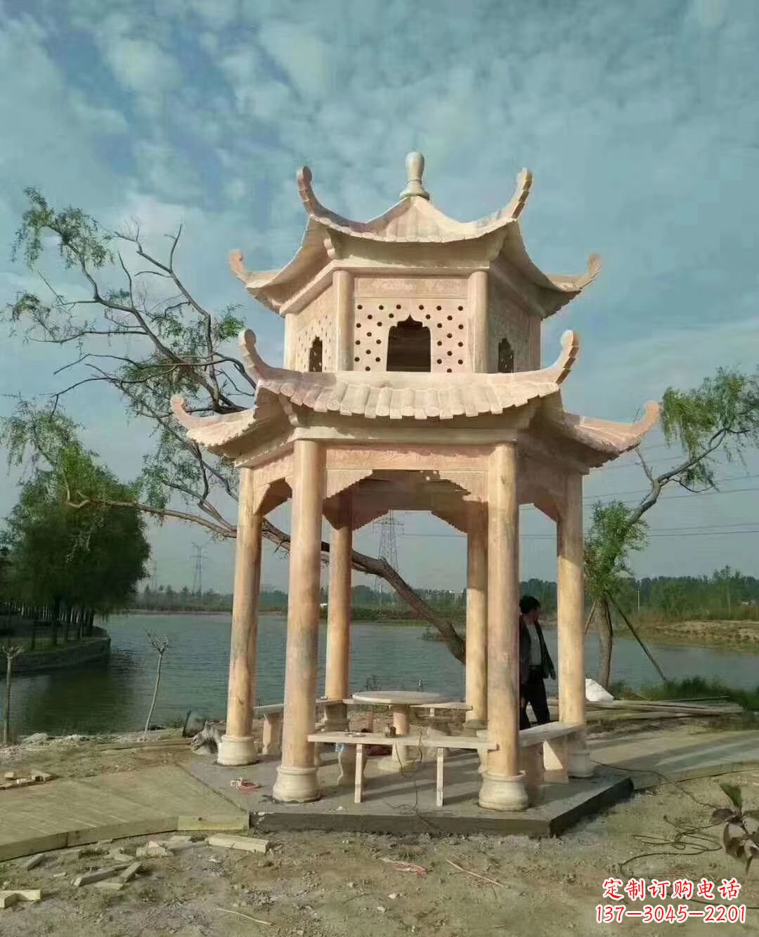 衢州晚霞红双层石凉亭 (2)