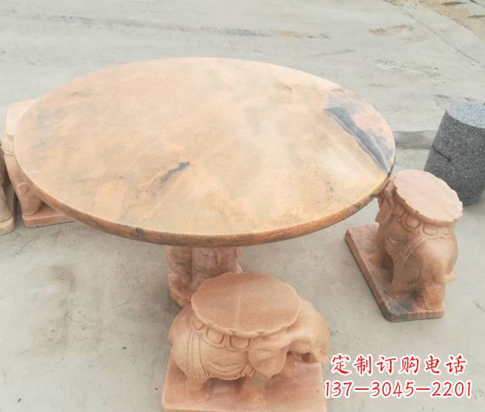 衢州晚霞红小象桌凳别墅石雕 (4)