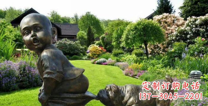 衢州小狗叼小孩裤子童趣铜雕