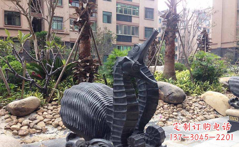 衢州小区海马动物玻璃钢仿铜雕塑