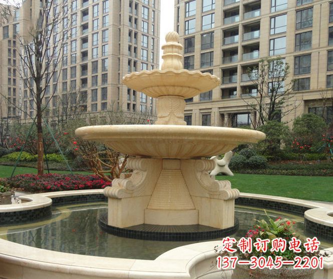 衢州小区景观晚霞红多层喷泉石雕 (3)
