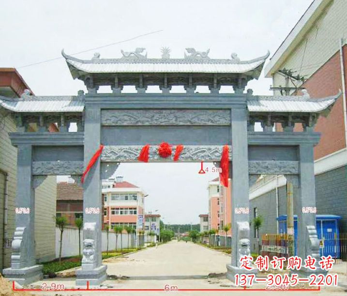 衢州小区三门牌坊石雕