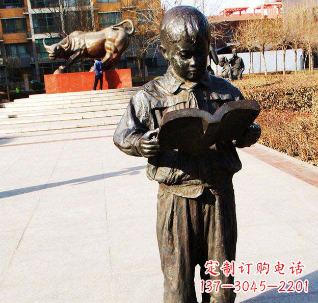 衢州校园看书的小学生人物铜雕