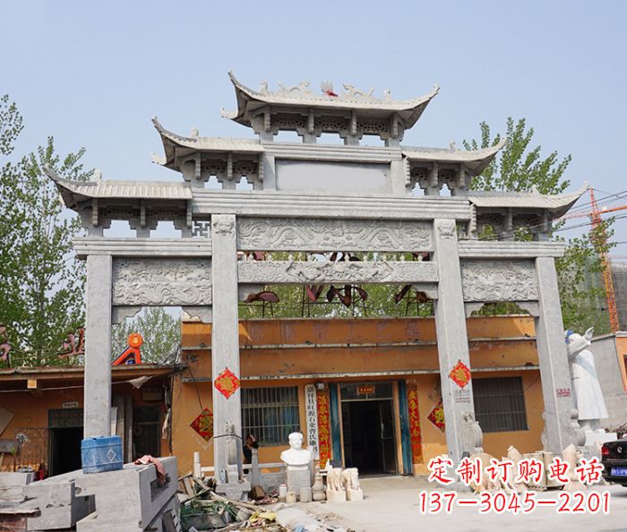 衢州园林仿古三门牌坊石雕 (5)
