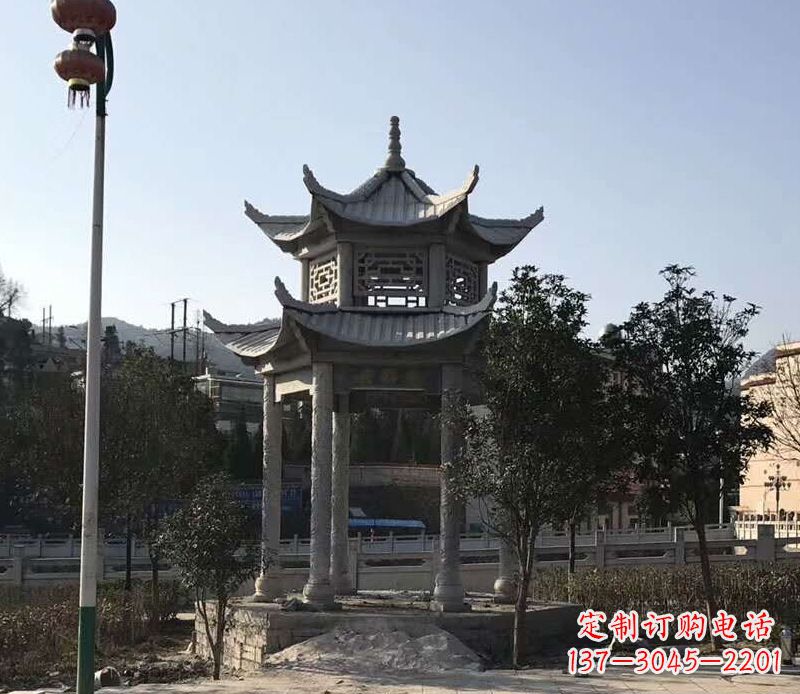 衢州园林仿古双层石凉亭景观石雕 (4)