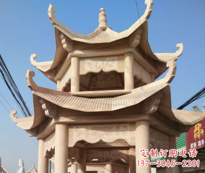 衢州园林景观晚霞红双层石雕凉亭 (2)